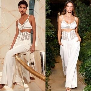 NWT PATBO - CORSET WAIST LINEN PANTS - BONE